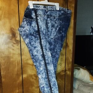 Blue Acid Wash Jeans with Black Stripe